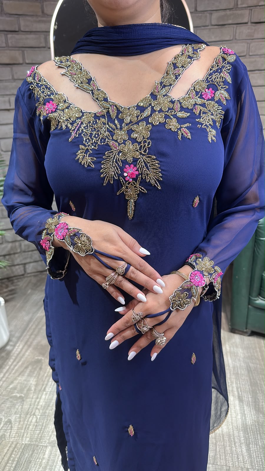Noorani Navy Blue Designer suit