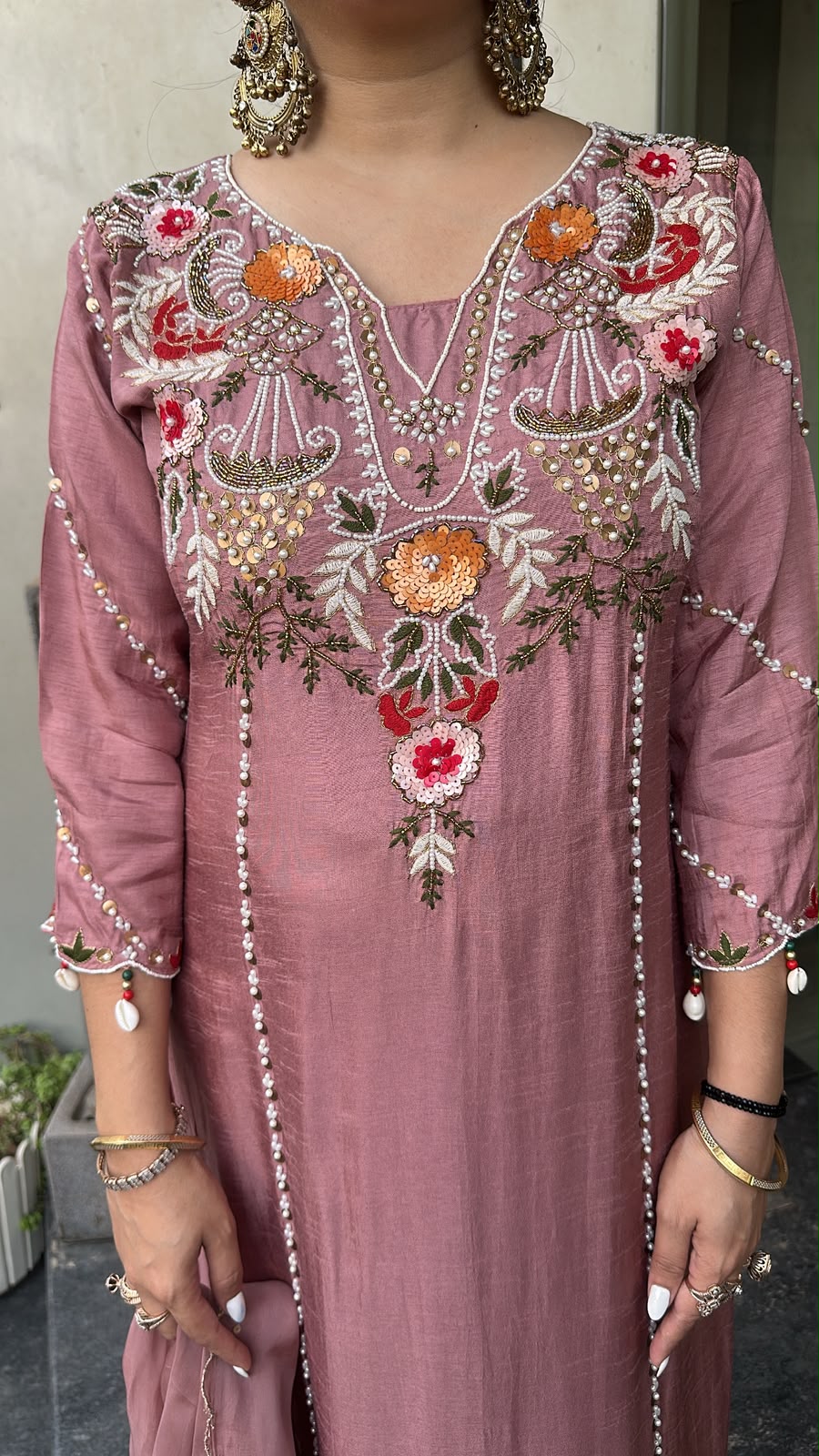 Tahini onion pink Hand Embroidered Designer Suit