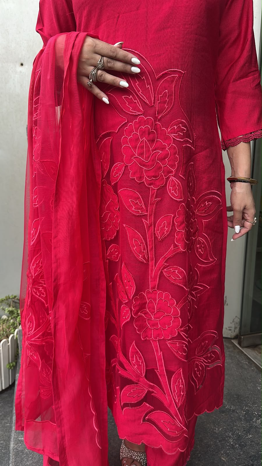 Inayat Red Cherry Applique Designer Suit