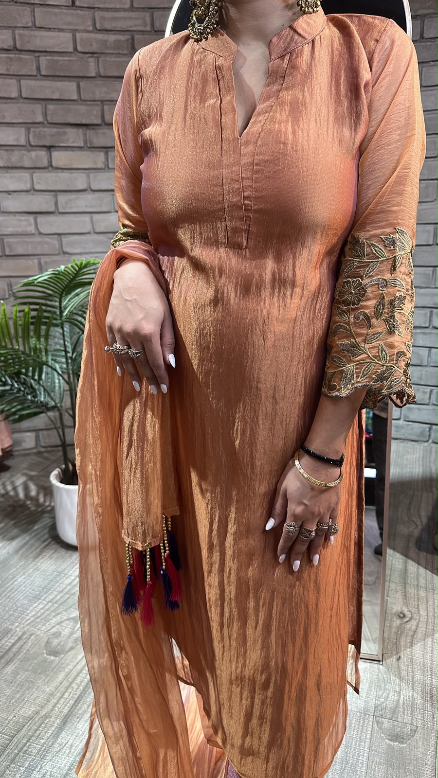 Dooby Rust Shimmer Tassel Dupatta Designer Suit