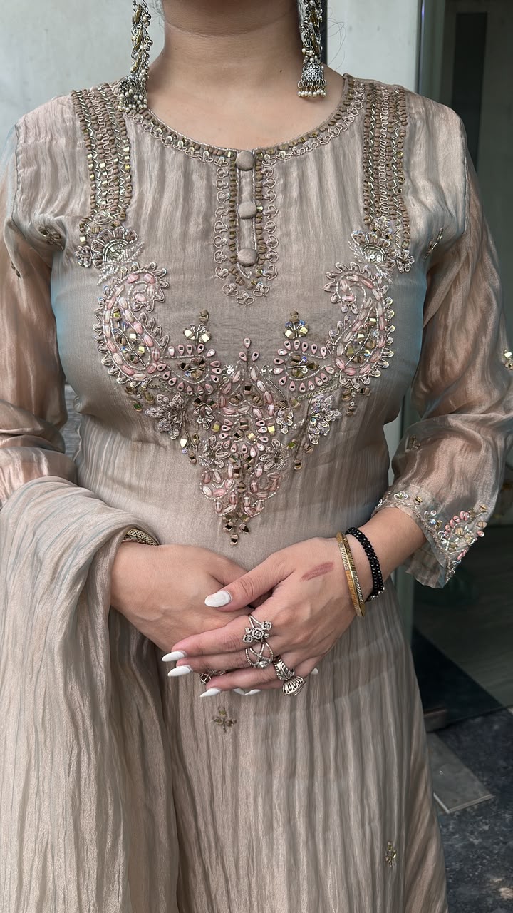 Samiya Silver Designer A-Line Cotton Shimmer Suit