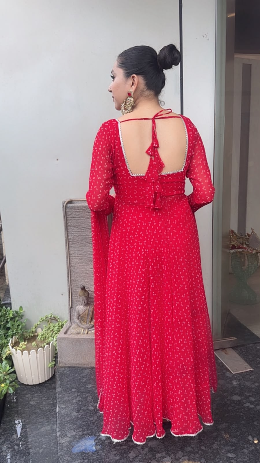 Jilalo Red Leheria Digital print Designer Anarkali Suit