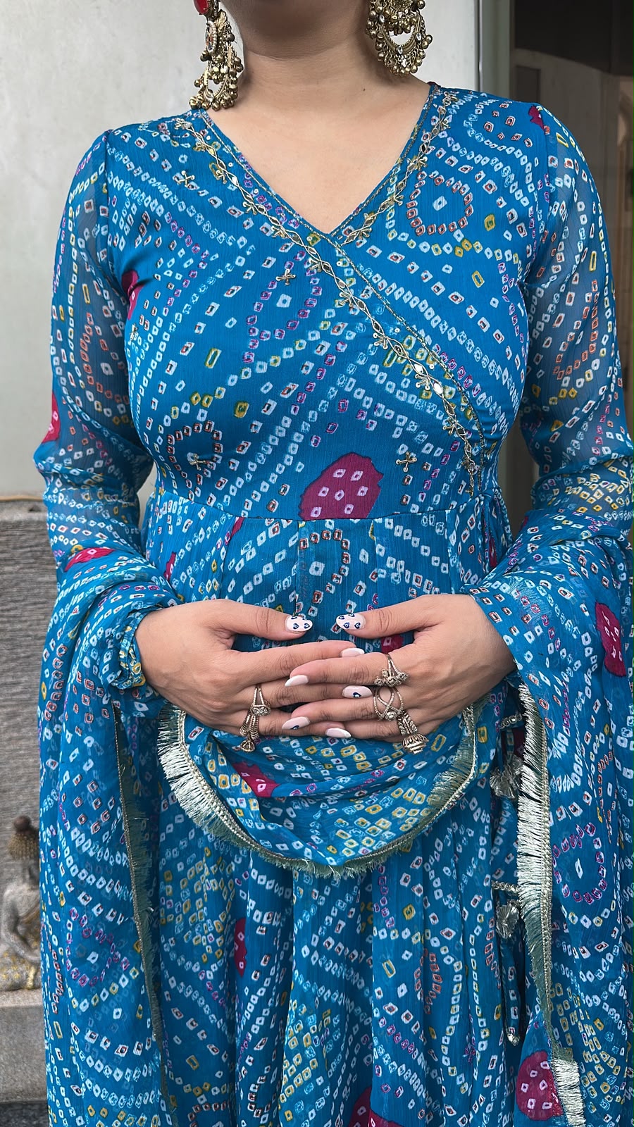 Hayaat Terquish Blue Leheria Digital print Designer Anarkali Suit
