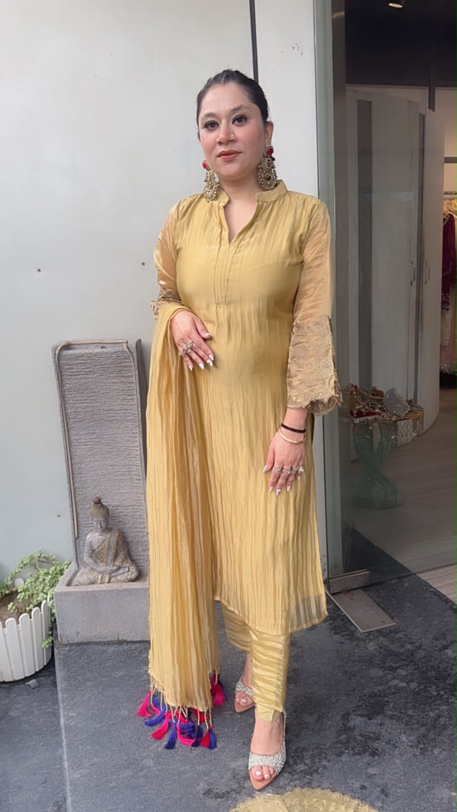 Dooby Gold Shimmer Tassel Dupatta Designer Suit