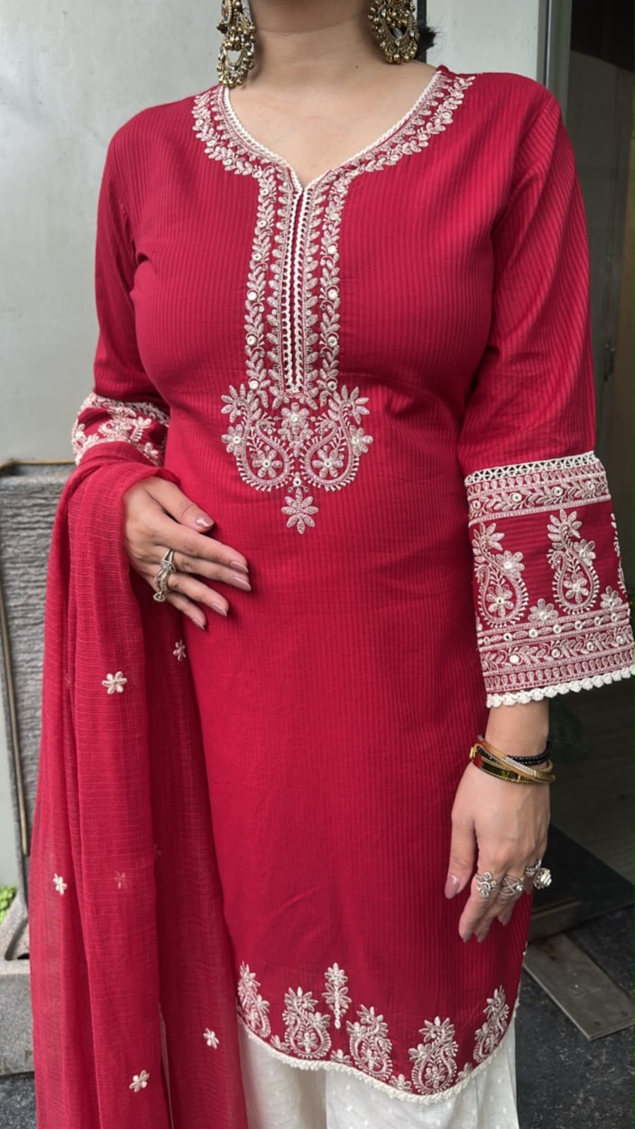Damru Red Cotton Farshi Salwar