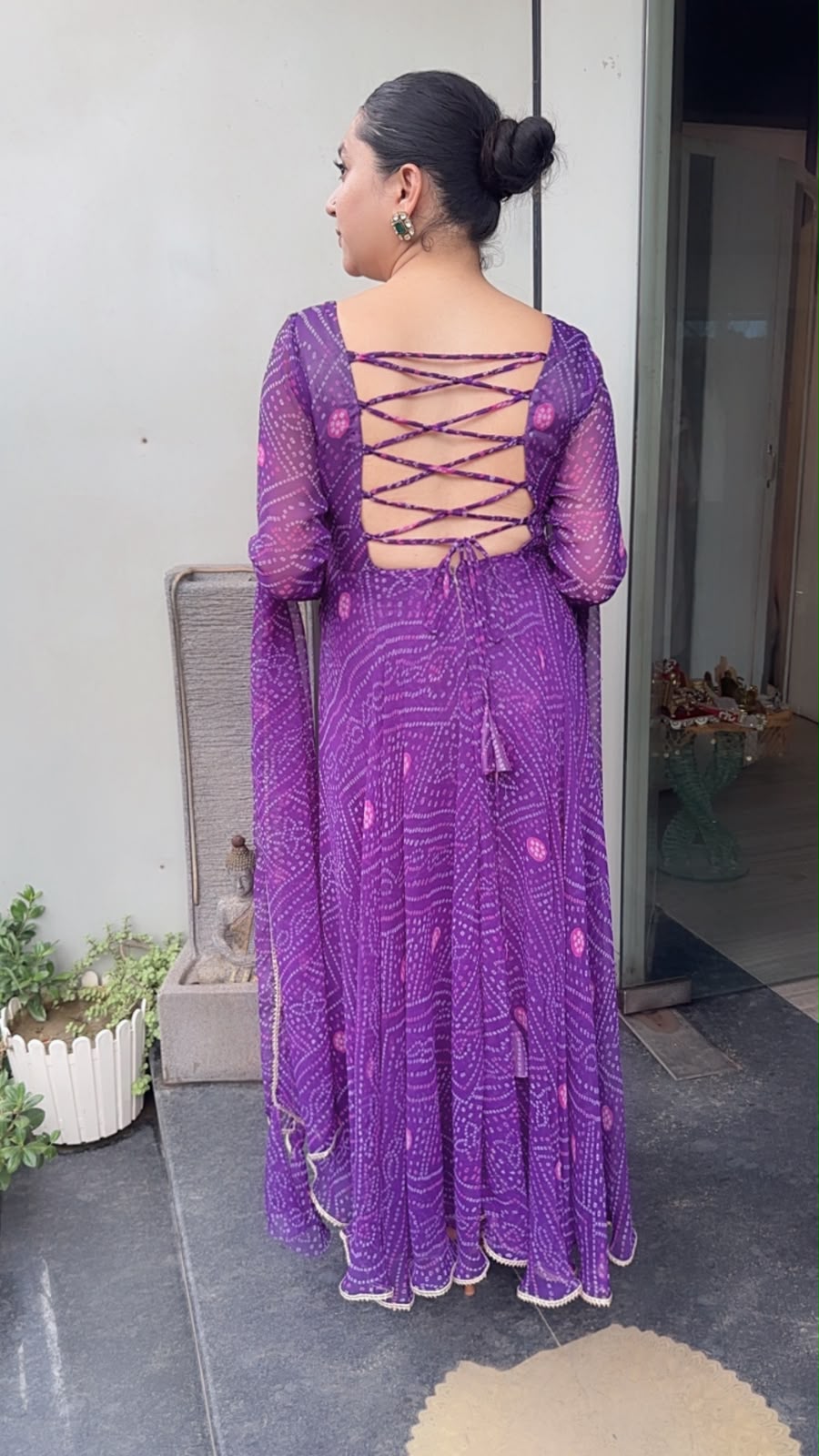 Darbar purple Leheria Digital print Designer Anarkali Suit