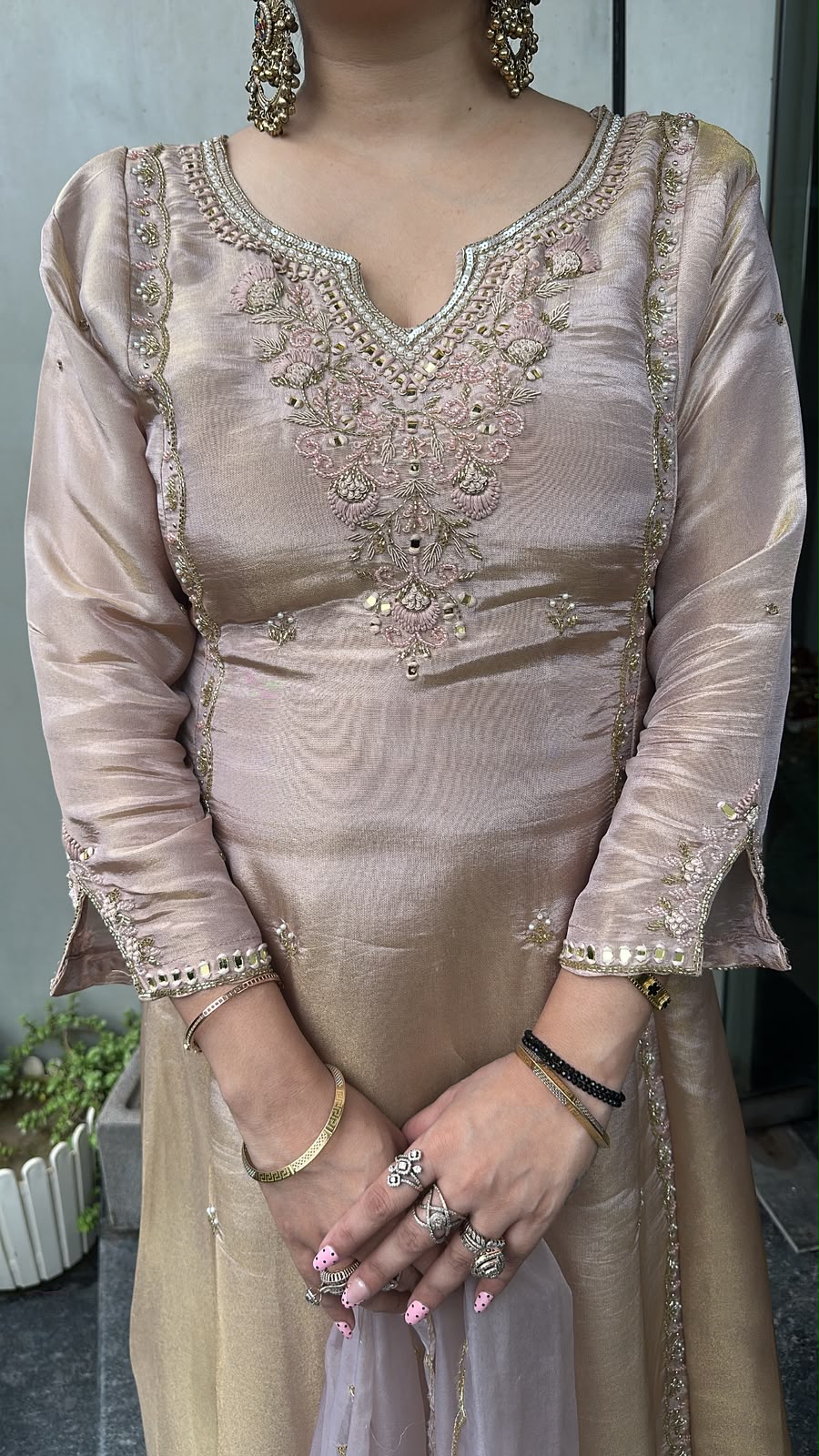 Curry Baby pink Designer A-Line Cotton Shimmer Suit