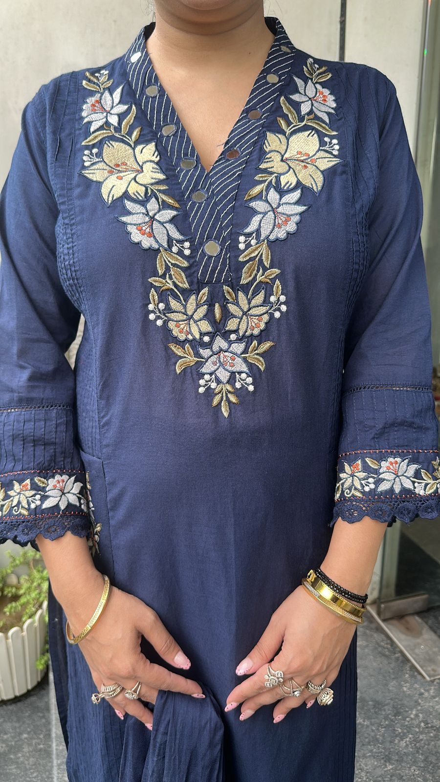 Naari Navy Blue Cotton Designer Suit
