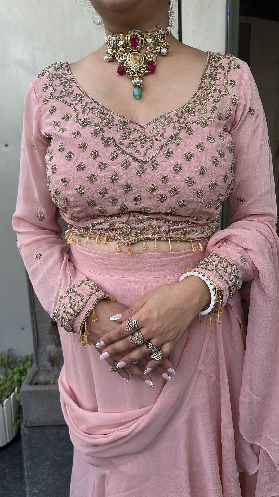 Katdana Baby pink Saree Style 2pc
