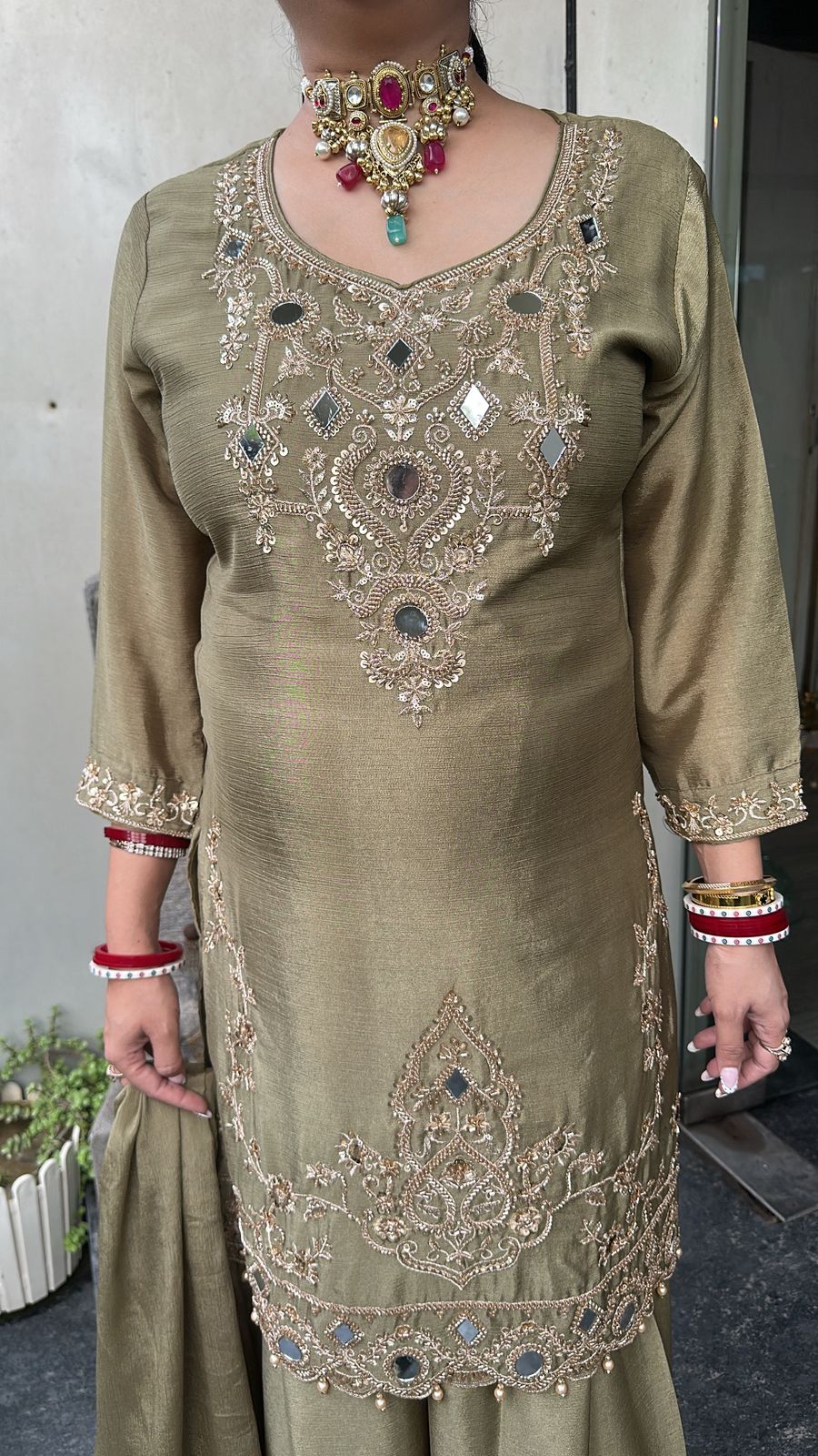 Zareen Olive Geeen Handwork Designer Suit