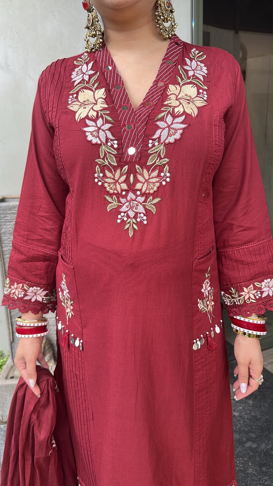 Naari Mahroon Cotton Designer Suit