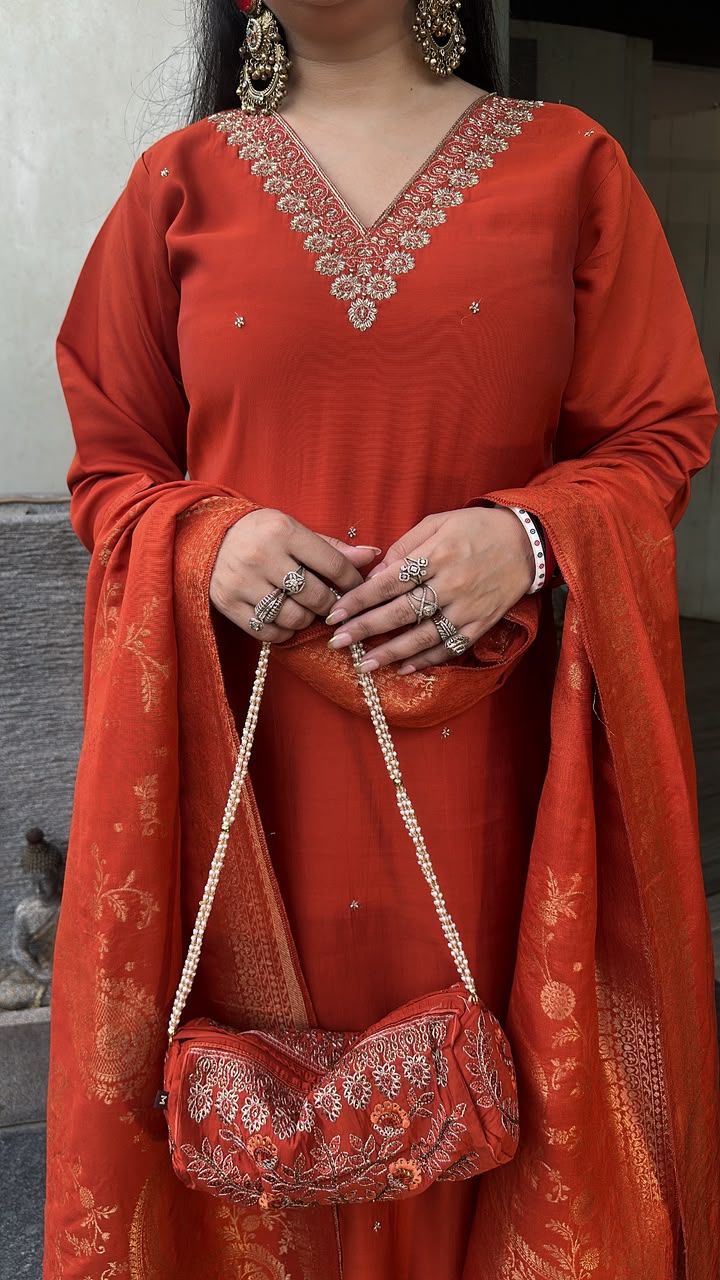 Pooja Rust potli Designer Suit