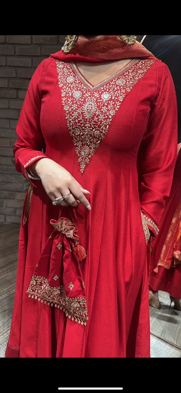 Laal Karwa Thread work with potli Designer Suit