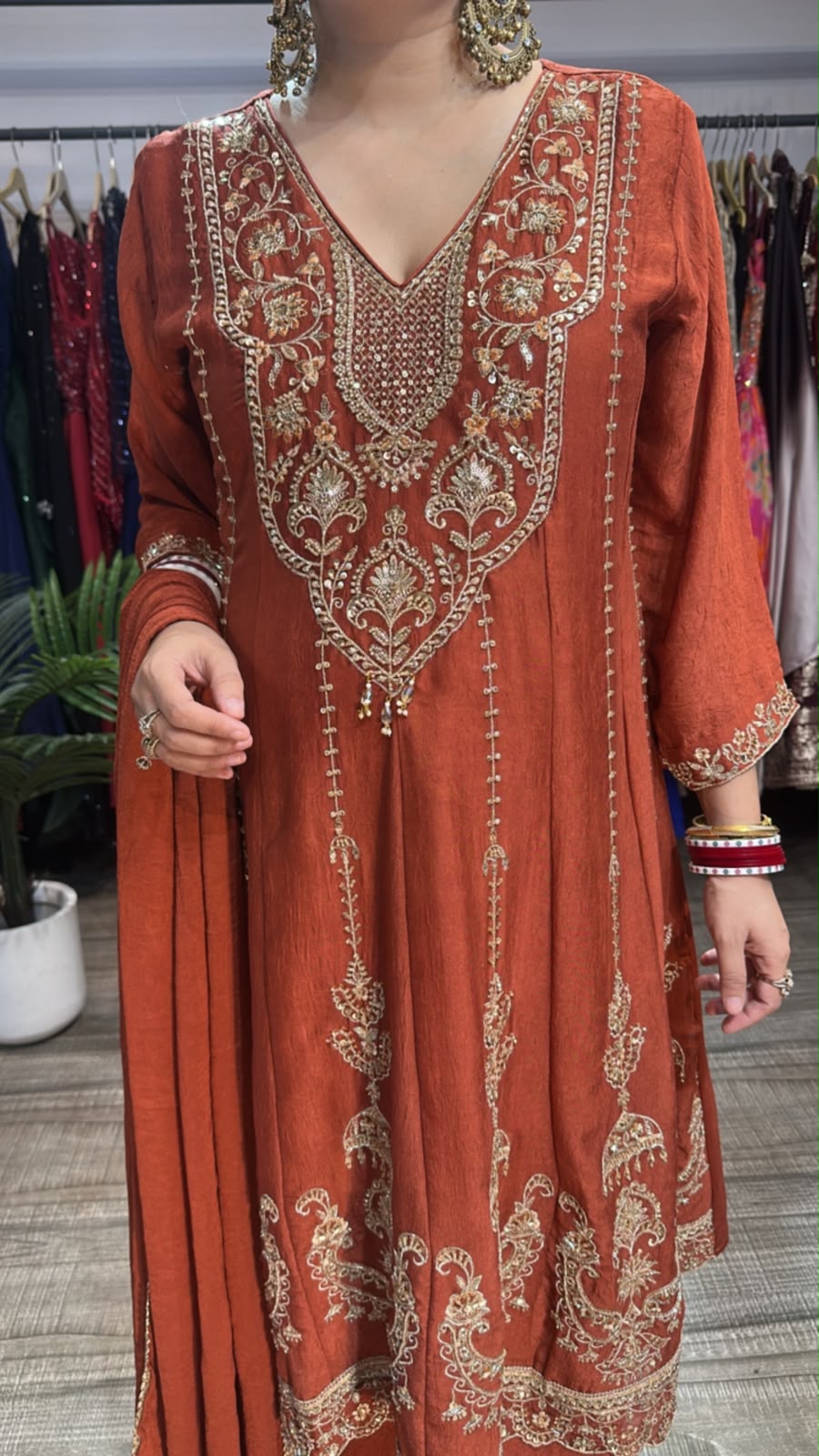 Jhumar Rust Hand work Designer peplum Suit