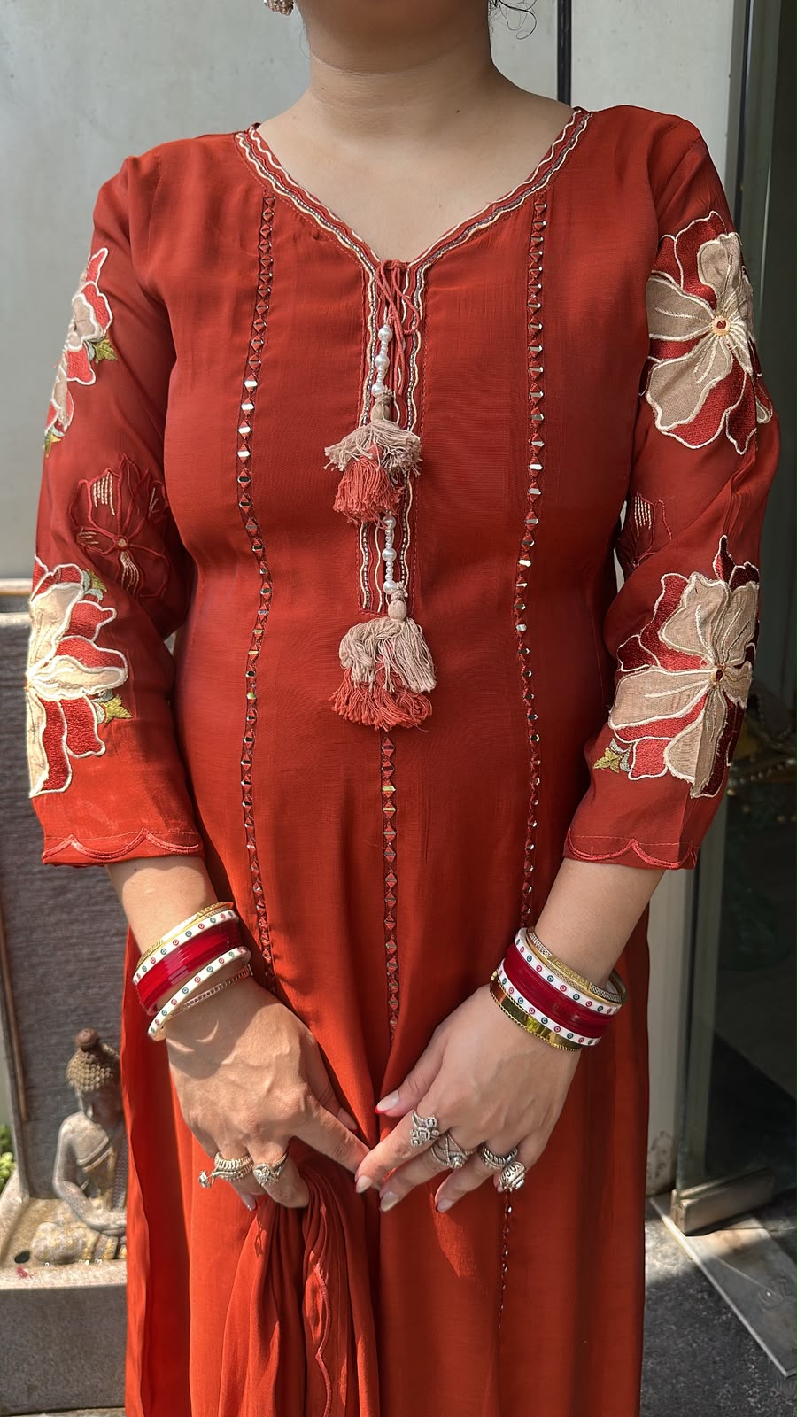 Rehmat Rust Thread work Designer Anarkali