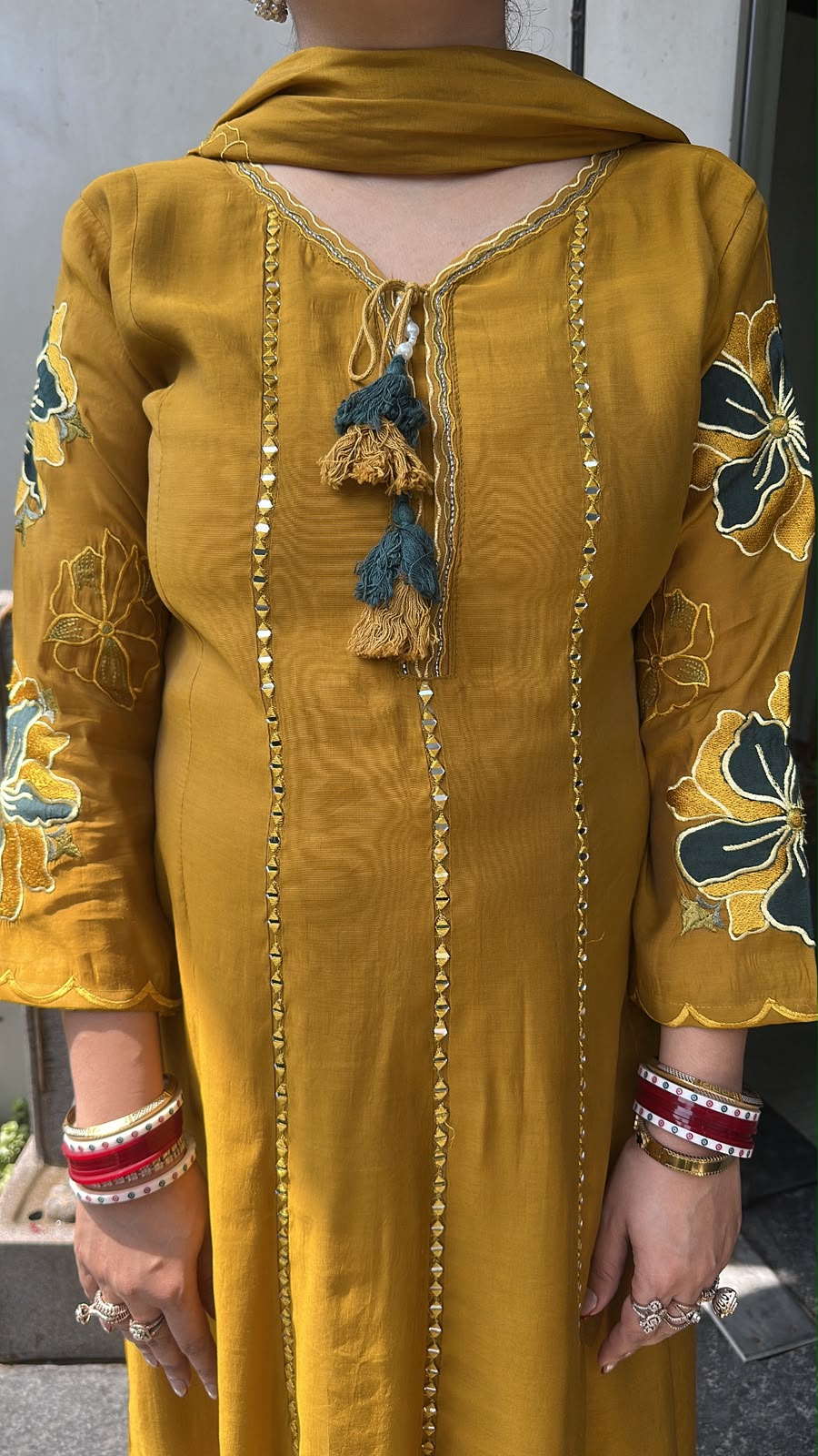 Rehmat Musturd Thread work Designer Anarkali