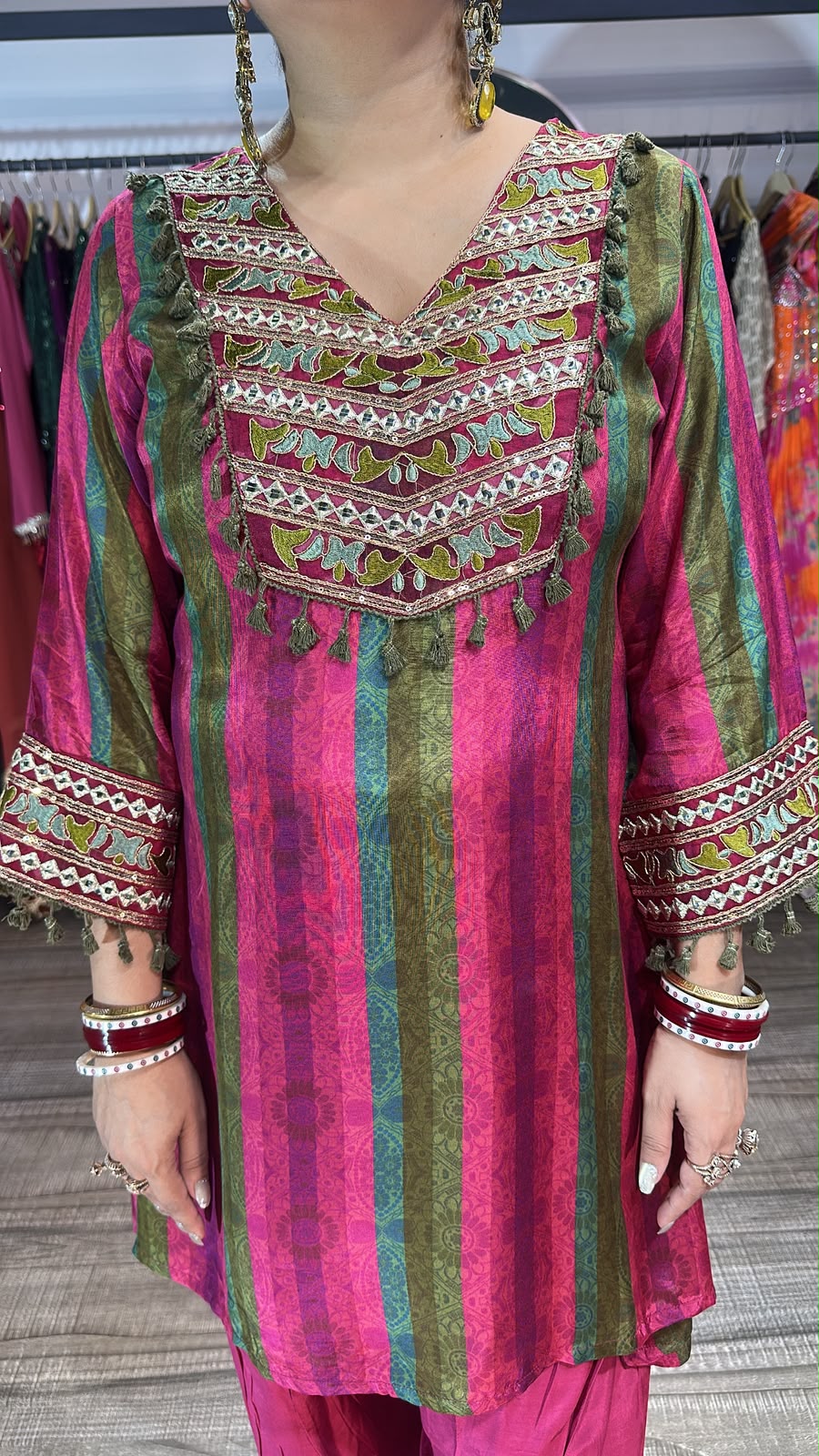 Malai pink Green Multicolour Farshi Cordset