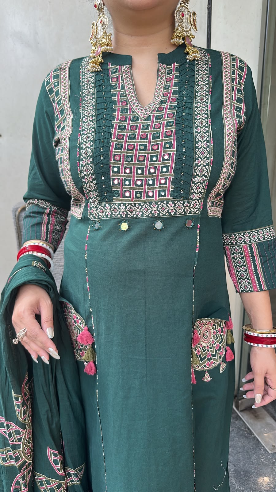 Tikka Bottel Green Digital Tassel Pocket Style Cotton suit