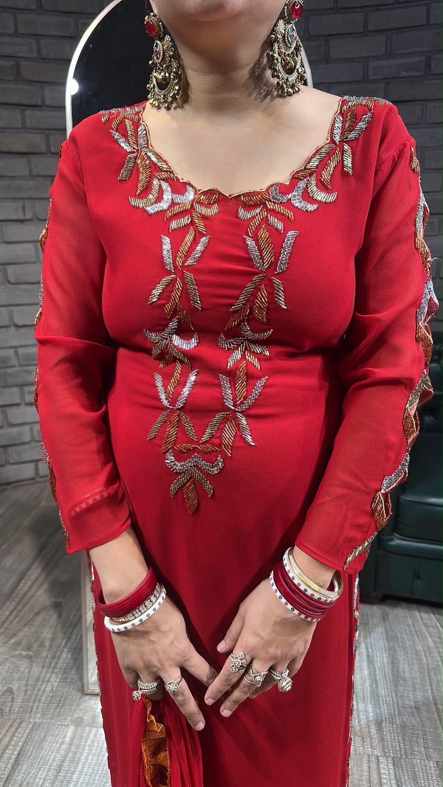 Falguni Red Katdana Designer Suit