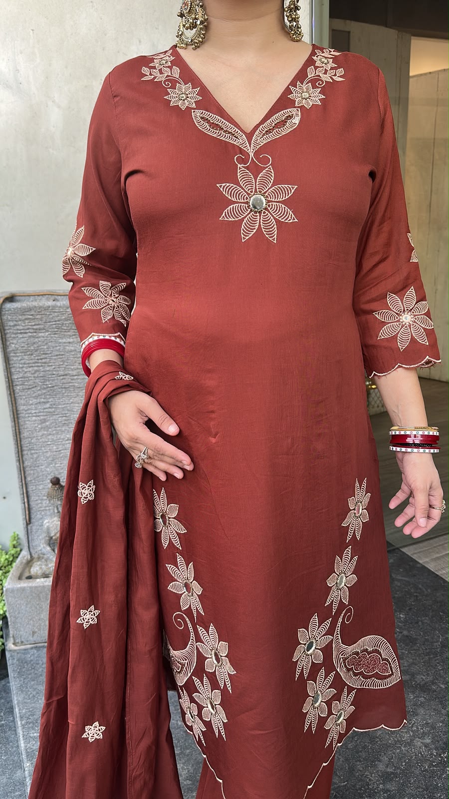 Tabu Rust Cotton A-Line Designer Suit