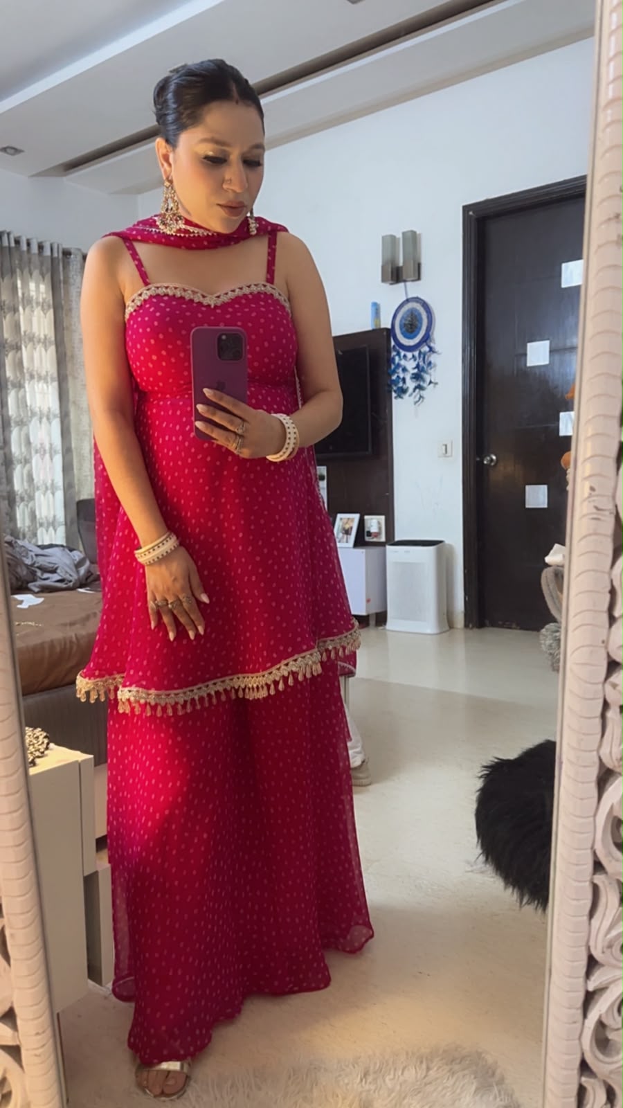 Garba pink leheria Designer peplum suit