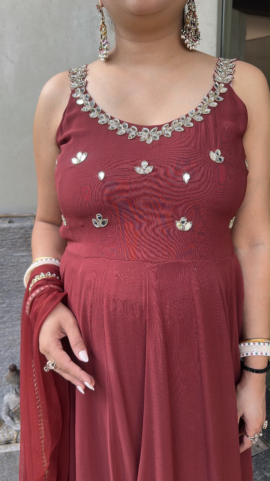 Bandhan Brown Designer Anarkali Suit (Sleeves fabric Attached)