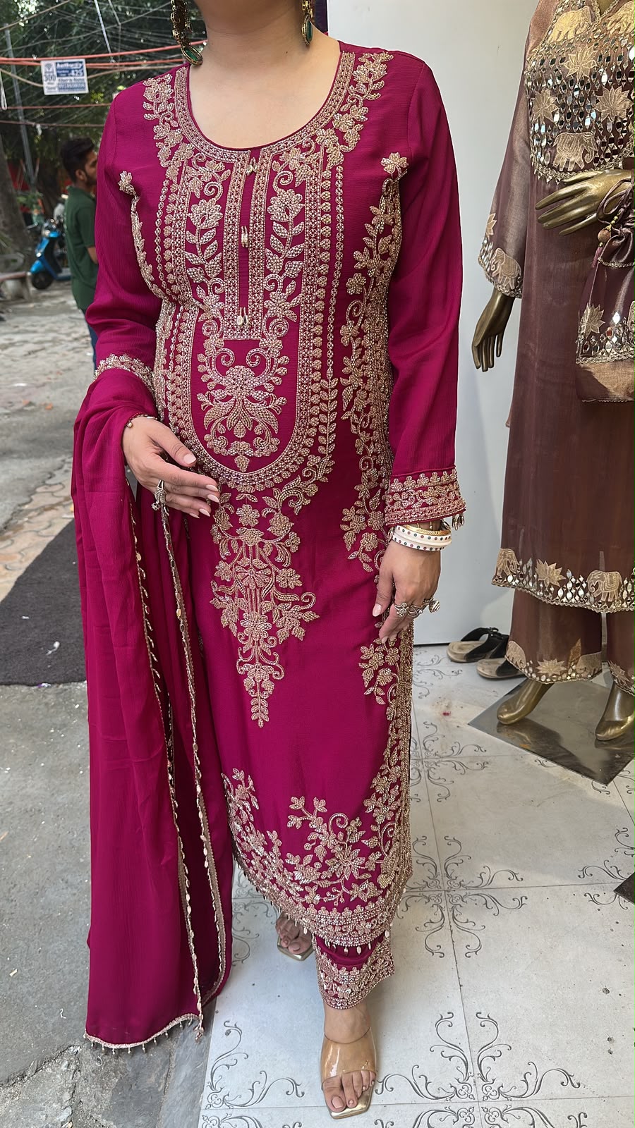 Dongre Magenta Hand work Designer Suit