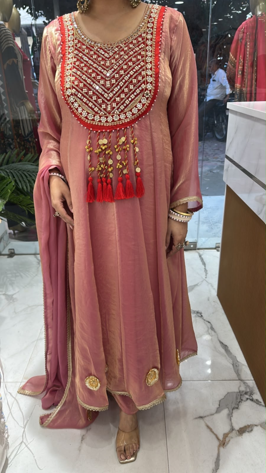Sehar Onion pink Gungru Tassel Designer Anarkali Suit