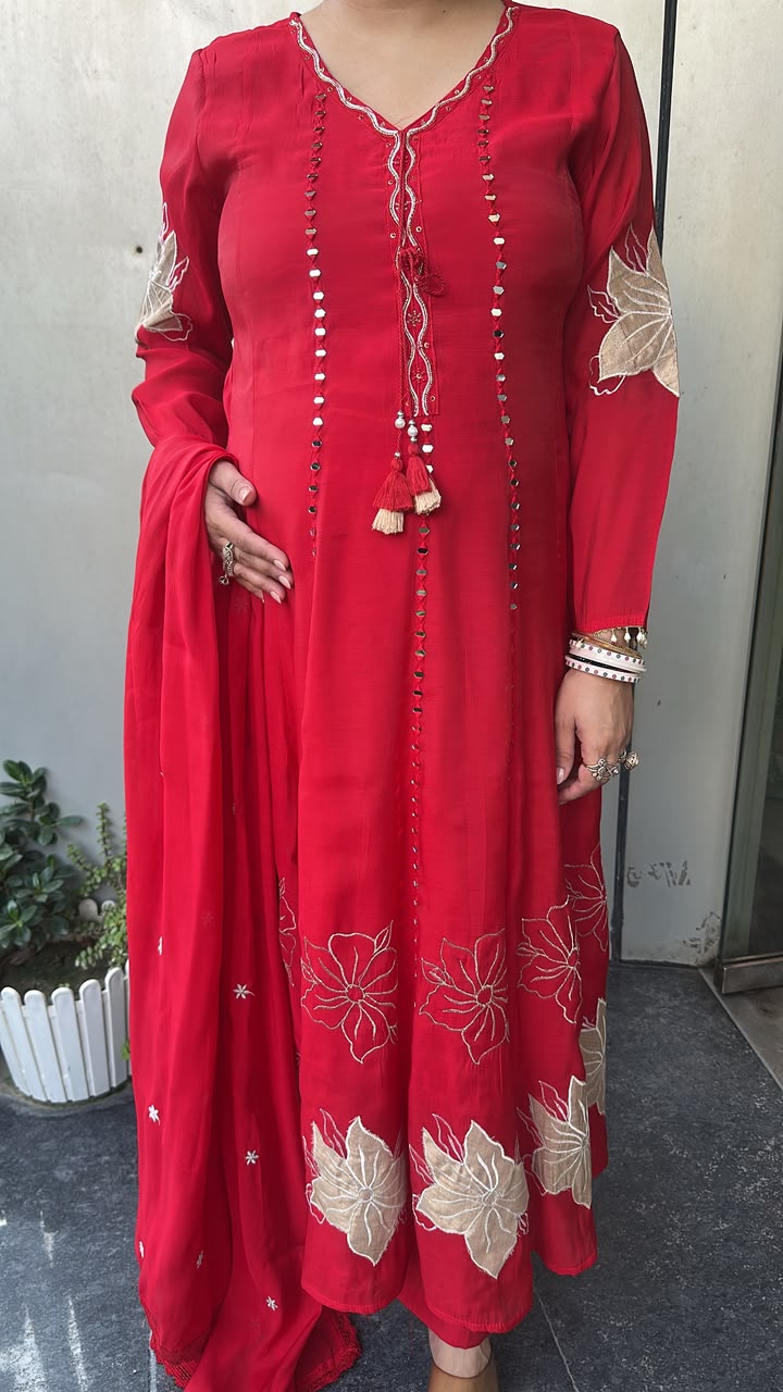 Kastoor Red Anarkali Designer Suit