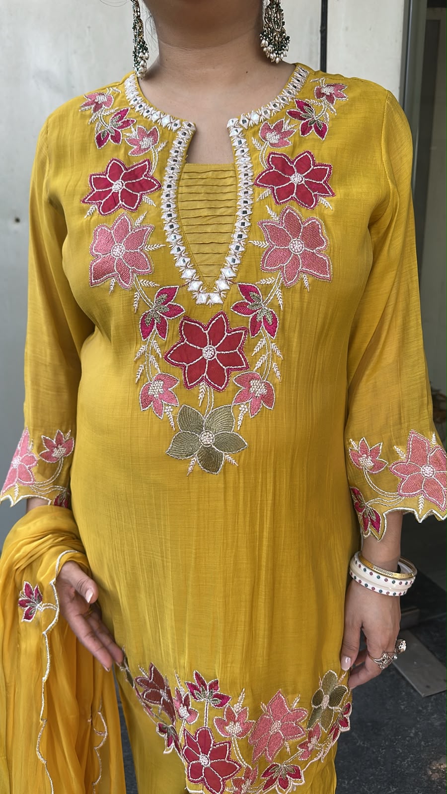Lily Yellow Thread work Designer Suit