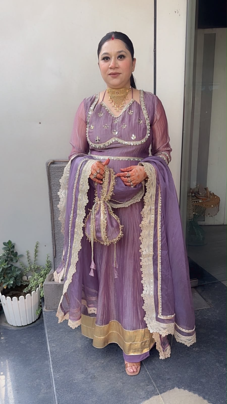 Nazakat Lavander Mirror work Designer Anarkali Suit