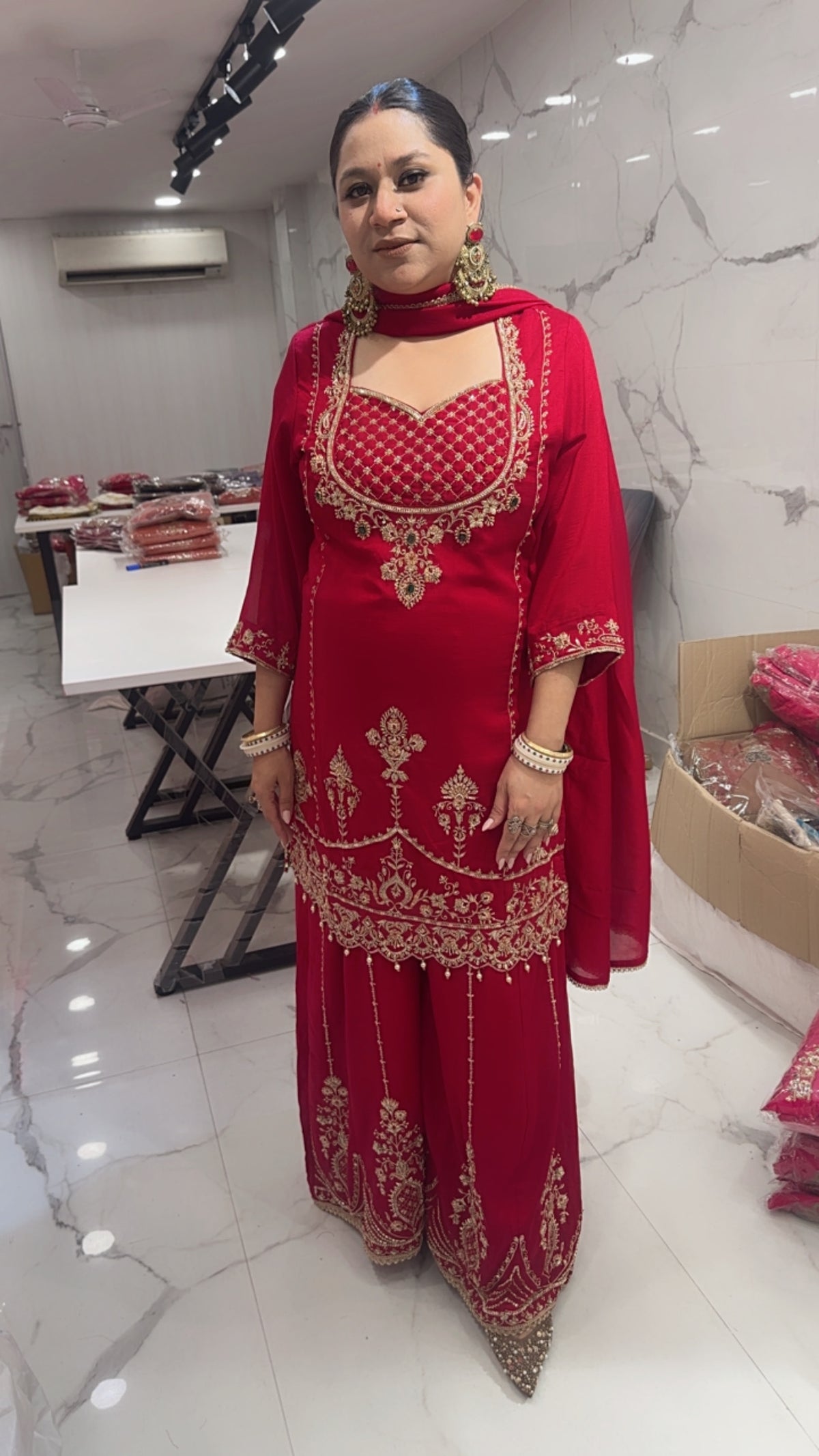 Sargi Red Karwa Handwork Designer Suit