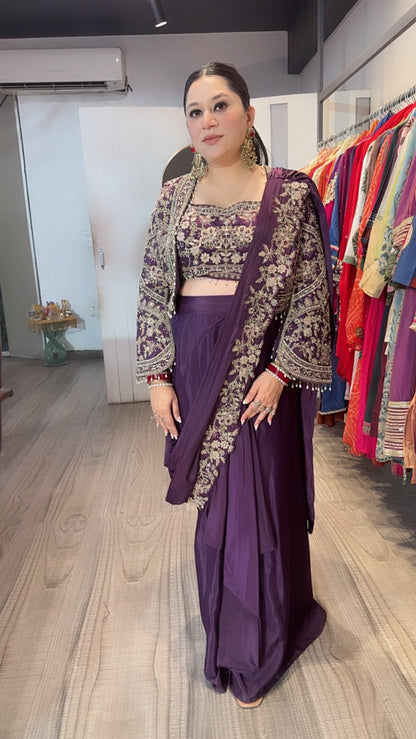 Ambika wine Jacket Style Designer Saree