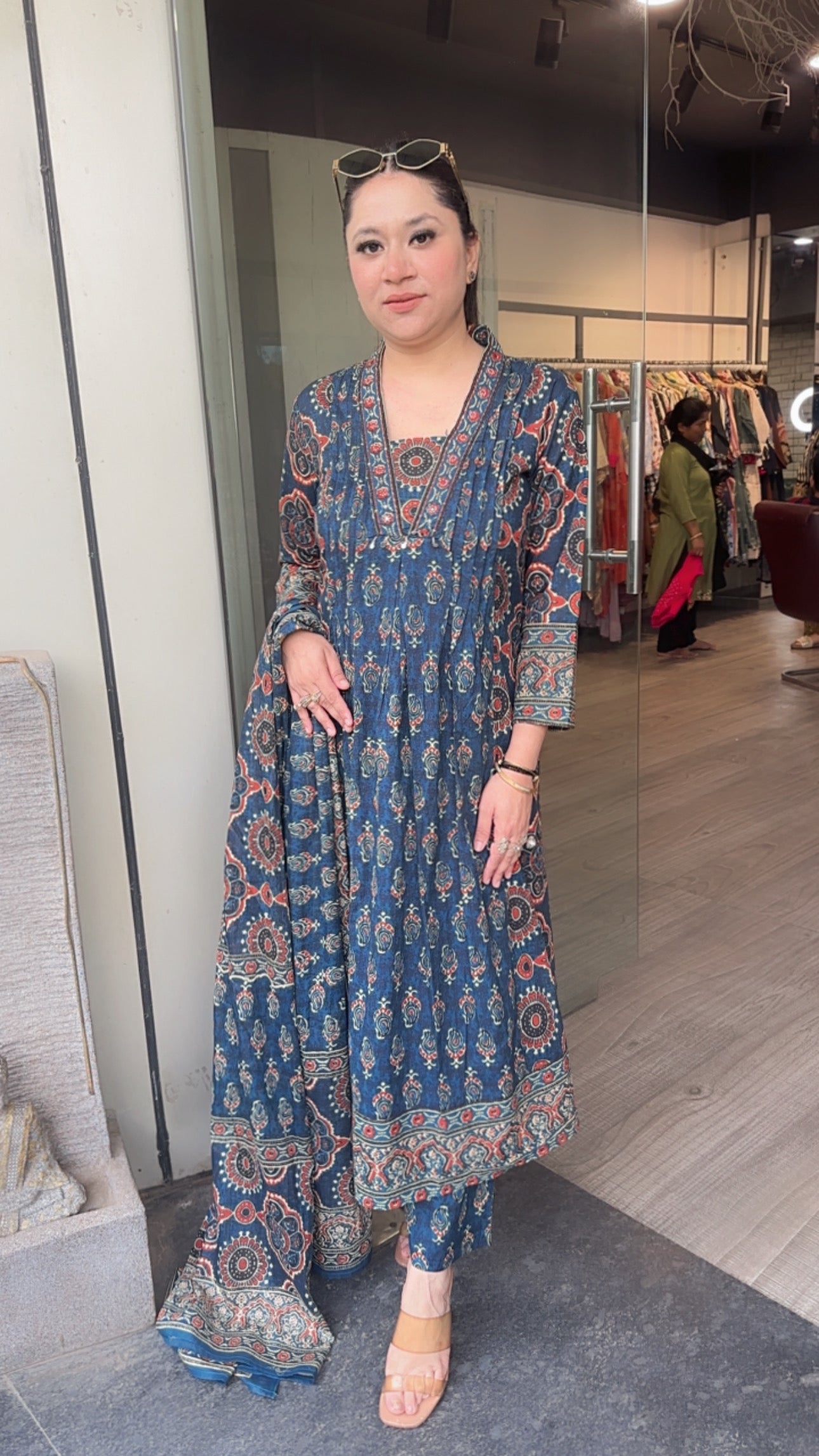 Hayat Teal Blue Digital Designer Anarkali Suit