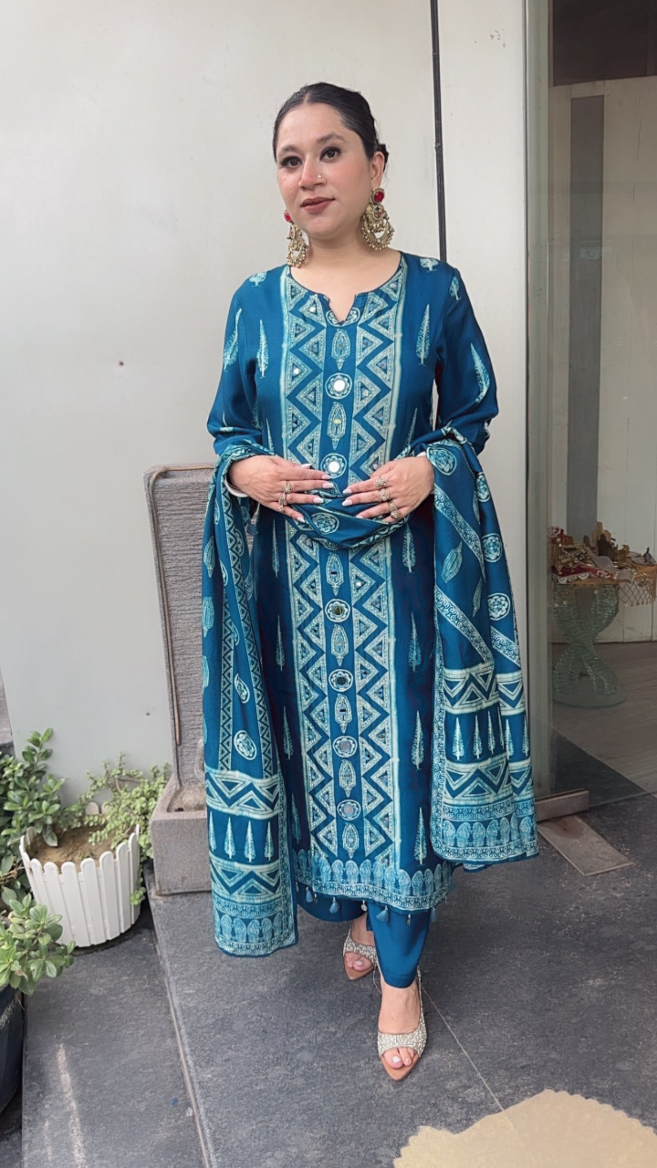 Arzo Teal Blue Digital pink Designer Suit