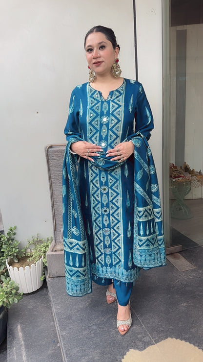 Arzo Teal Blue Digital pink Designer Suit