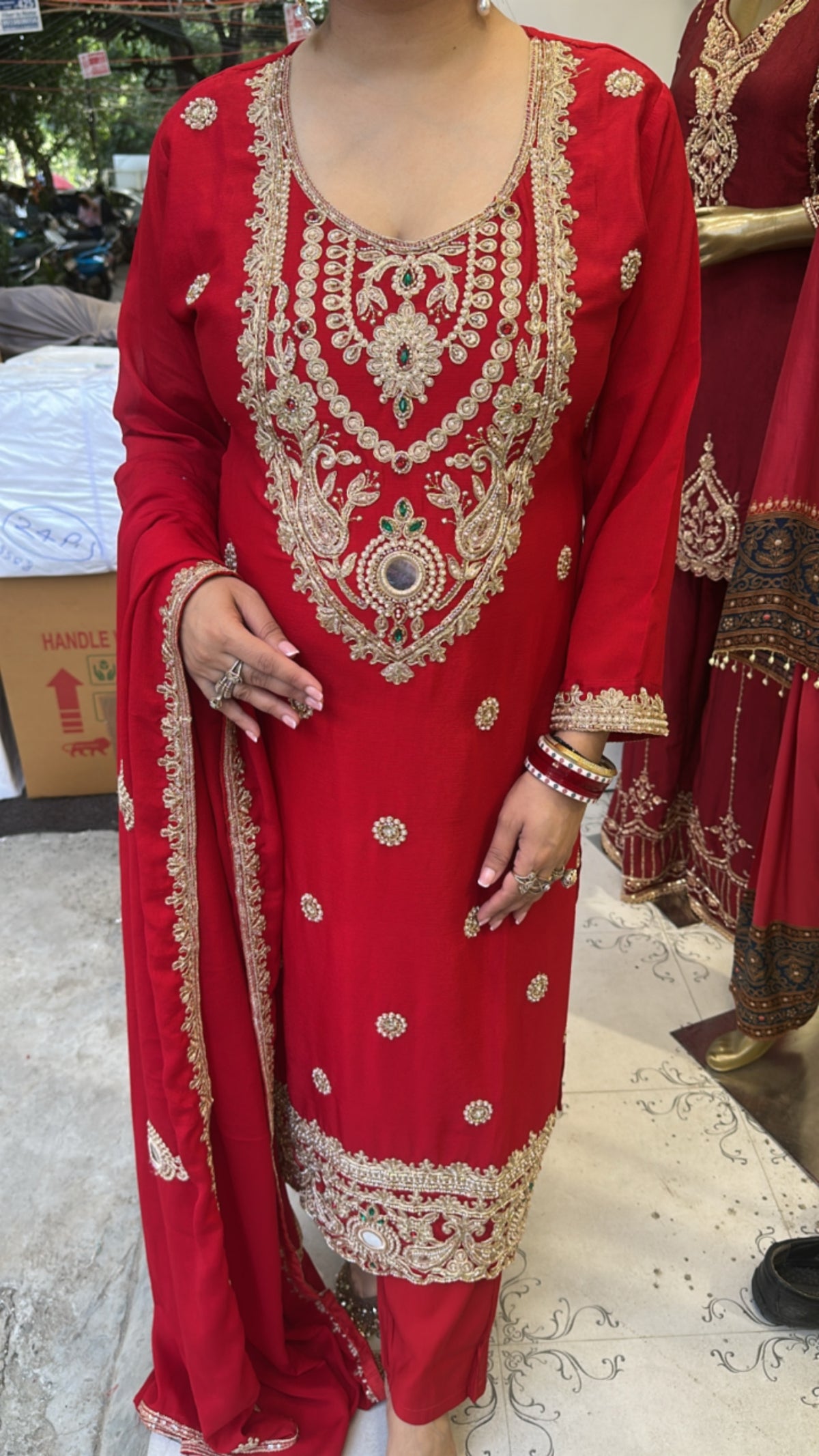 Zaveer Red Karwa Heavy Designer Suit