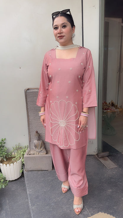 Libra Onion pink Designer pearl Dupatta Suit
