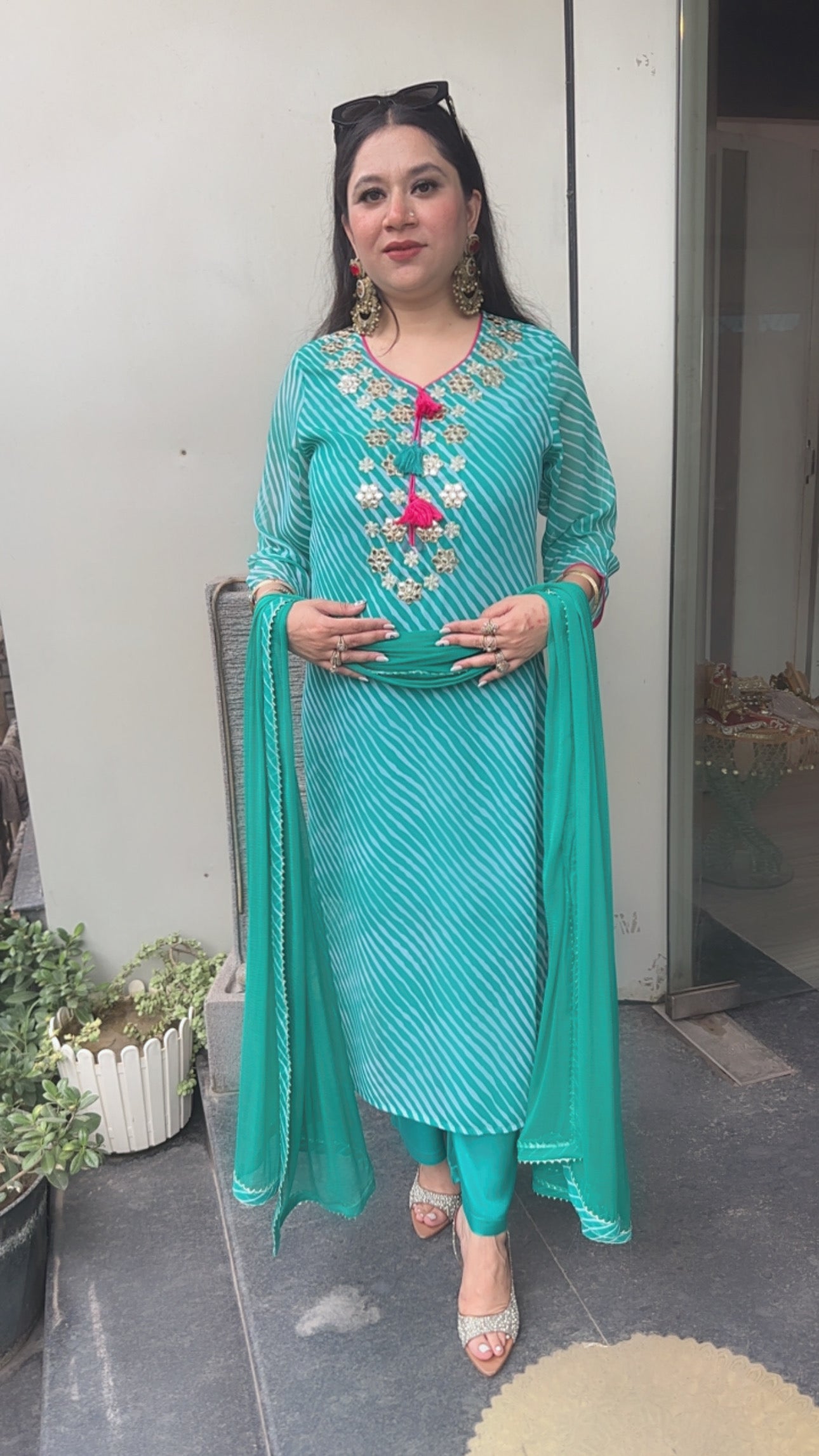 Leheriya Teal Blue Gotta pati Designer Suit