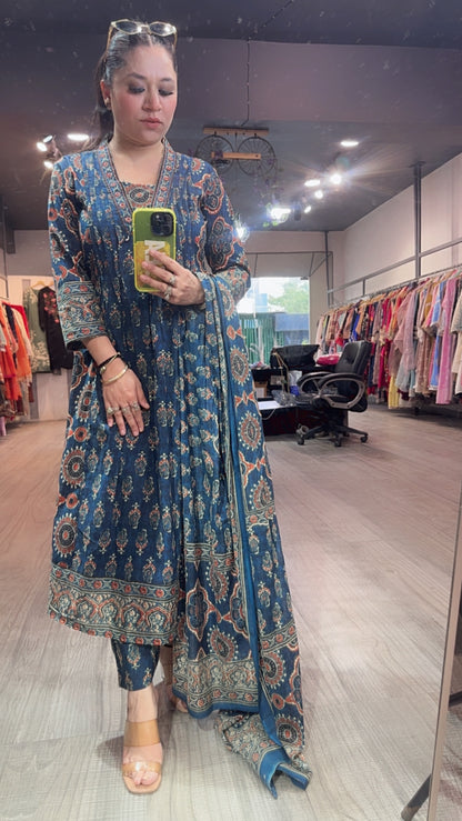 Hayat Teal Blue Digital Designer Anarkali Suit