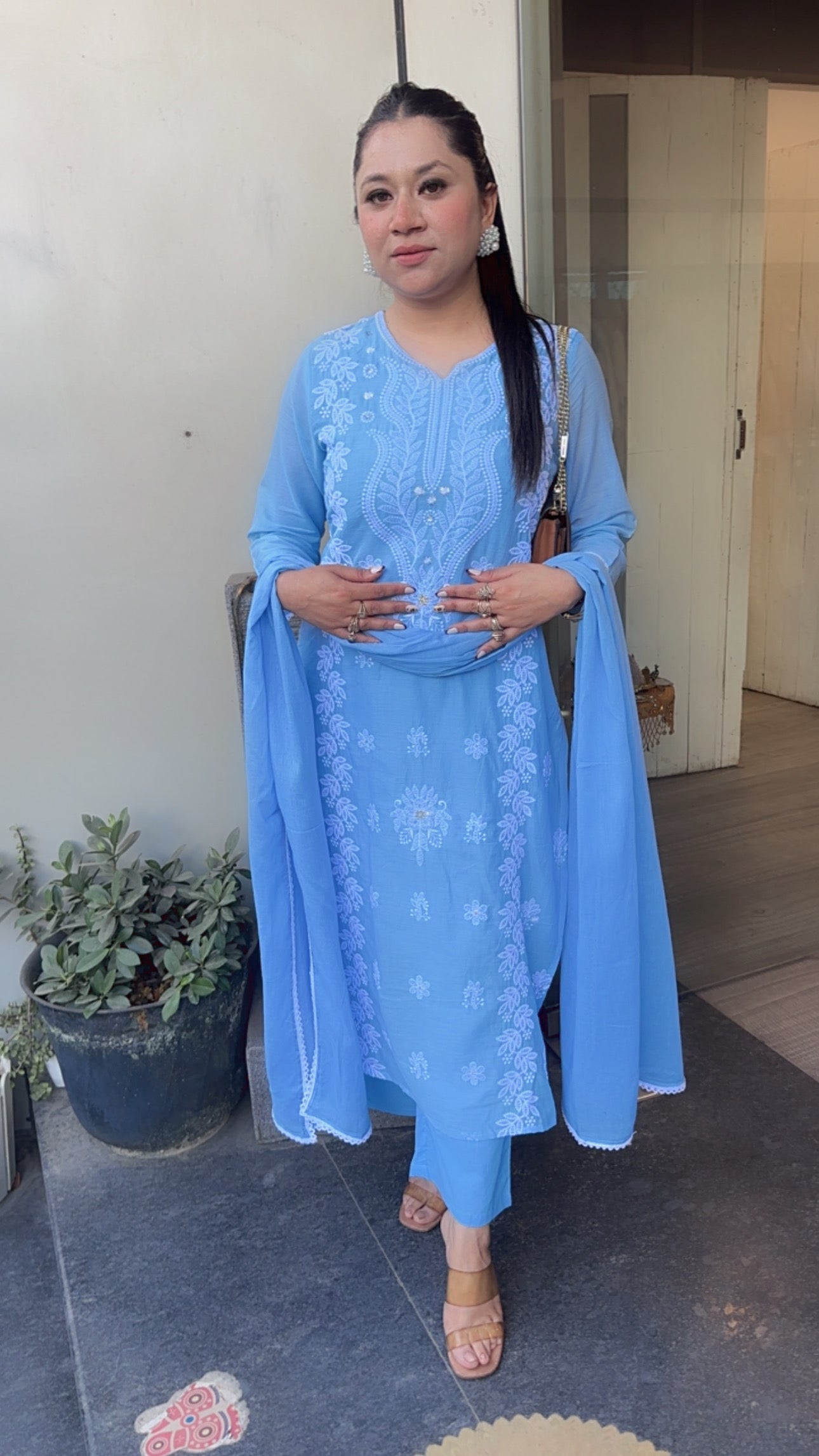 Lakeer Blue chikankare Designer cotton Suit