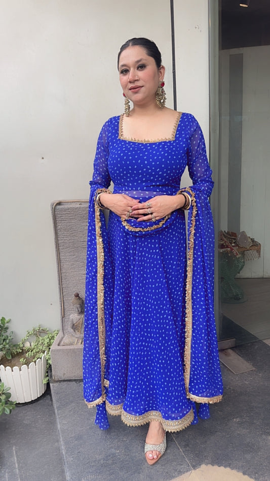 Modak Electric Blue Leheria Anarkali