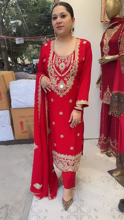 Zaveer Red Karwa Heavy Designer Suit