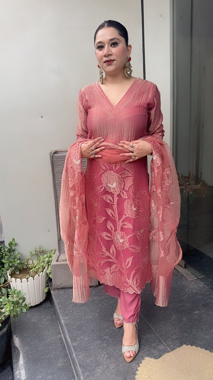 Nargis Onion pink Applique work Designer Suit