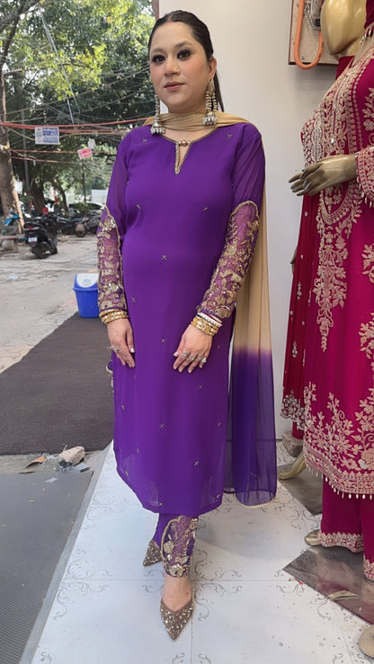 Muhurat purple Handwork Designer Suit