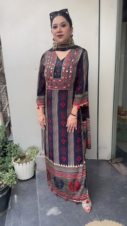 TikTok Navy Blue Digital Long Designer Suit