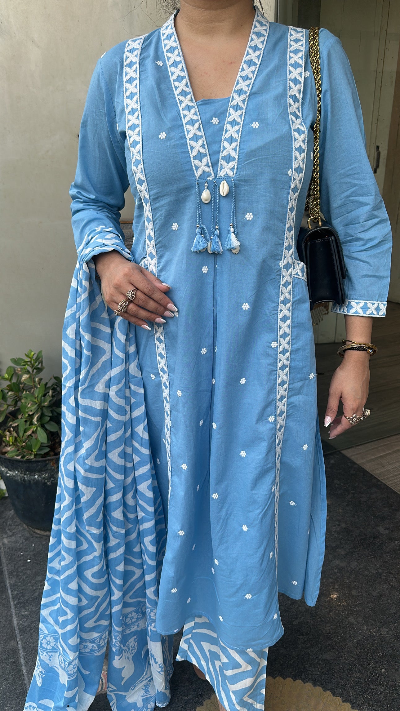 Aliza Aqua Blue Cotton Designer Suit