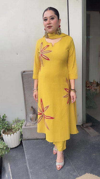 Maham Musturd A-Line Cotton Designer Suit