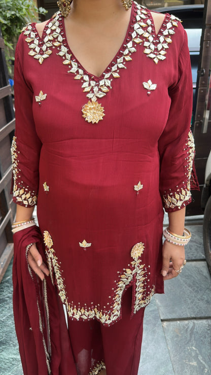 Navratri Mahroon Gota pati work Designer Suit