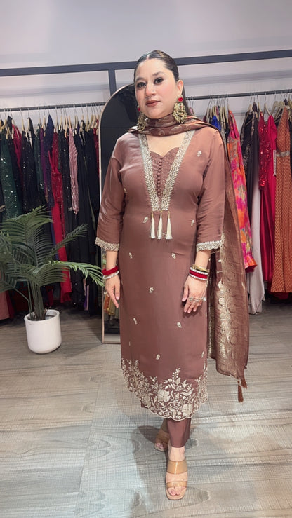Kangana Brown Bananasi Dupatta Cotton Designer Suit